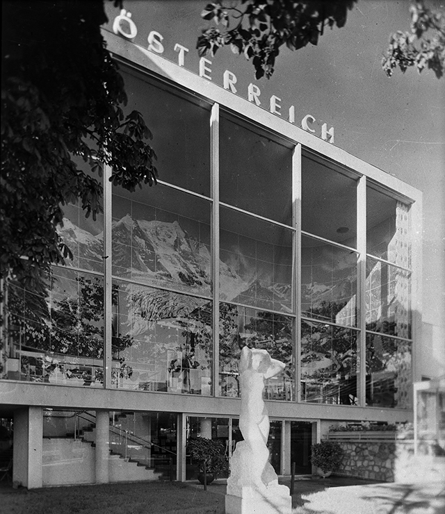 Bild: Oswald Haerdtl, Die Inszenierung des österreichischen Alpenpanoramas als monumentales Schaufenster, Ausstellungspavillon für die Weltausstellung in Paris, 1937
© Architekturzentrum Wien, Sammlung
